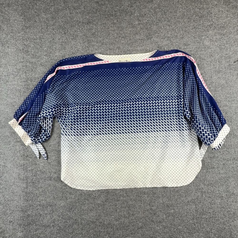 Regal Row Blouse Womens One Size Blue Geometric Boat Neck Dolman 3/4 Sleeve